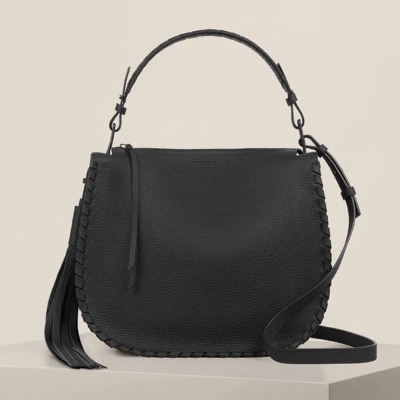 All Saints Black Pebbled Leather Mori Convertible Shoulder Bag /Satchel - Picture 1 of 16